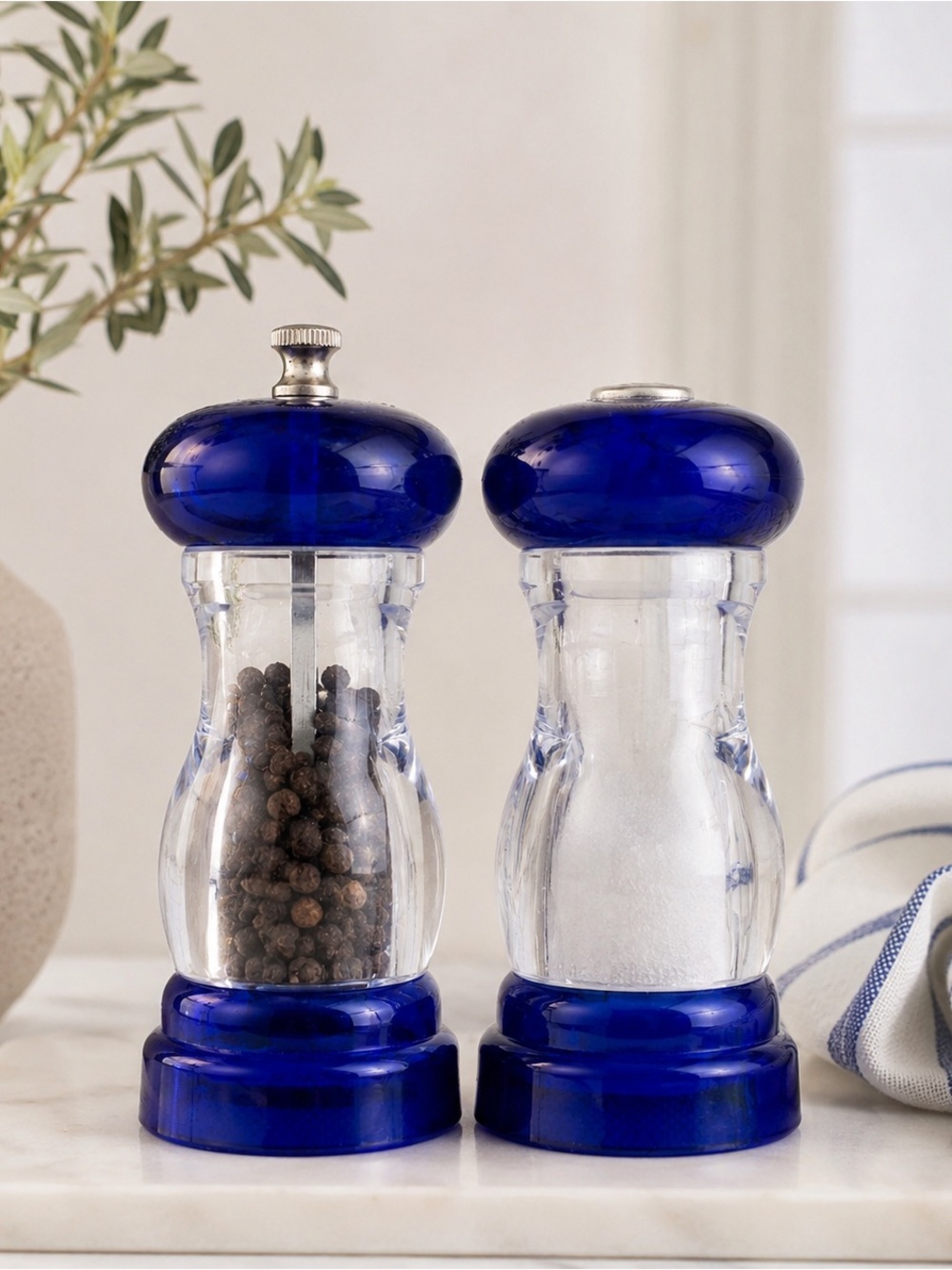 Vintage Olde Thompson Cobalt Blue Salt & Pepper Mill Set 5.5”
